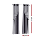 Artiss 2X 132x242cm Blockout Sheer Curtains Charcoal - NuSea