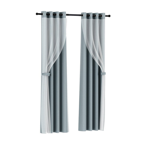 Artiss 2X 132x242cm Blockout Sheer Curtains Light Grey - NuSea