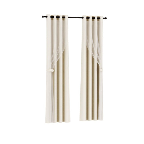 Artiss 2X 132x274cm Blockout Sheer Curtains Beige - NuSea