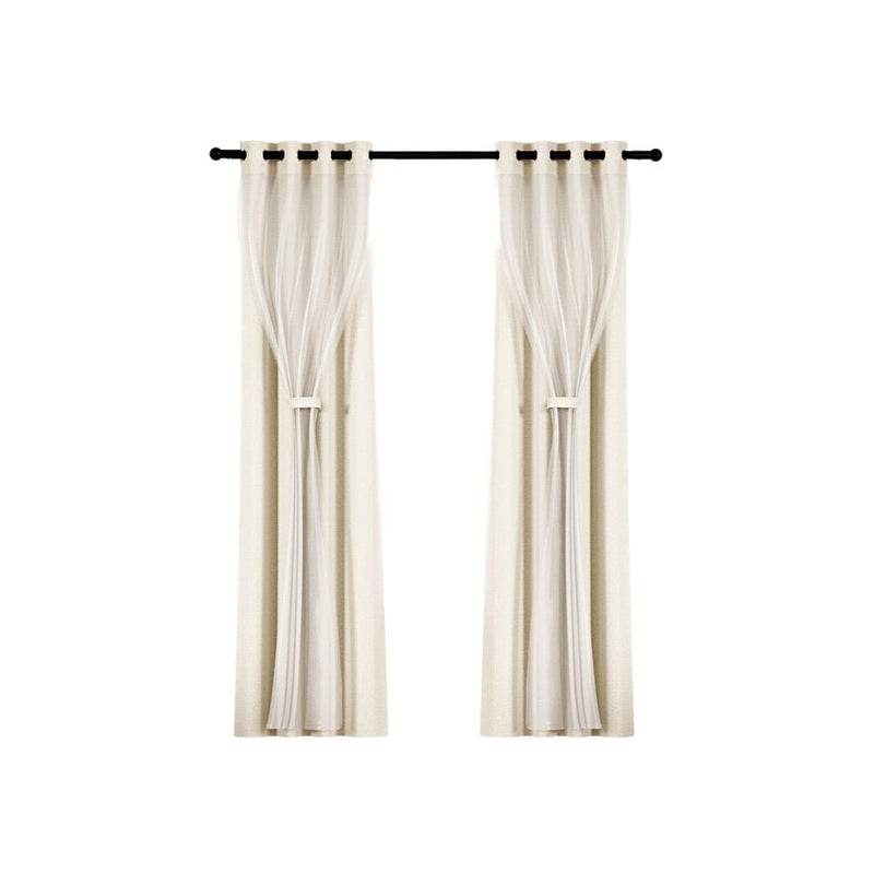 Artiss 2X 132x274cm Blockout Sheer Curtains Beige - NuSea