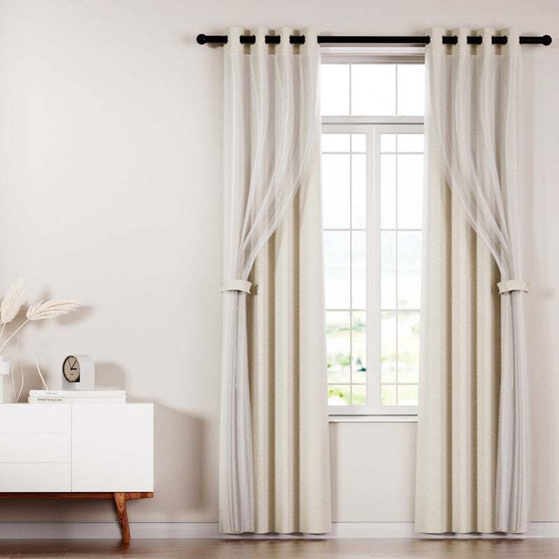 Artiss 2X 132x274cm Blockout Sheer Curtains Beige - NuSea