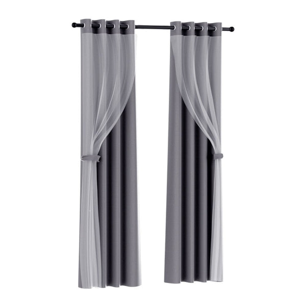 Artiss 2X 132x274cm Blockout Sheer Curtains Charcoal - NuSea