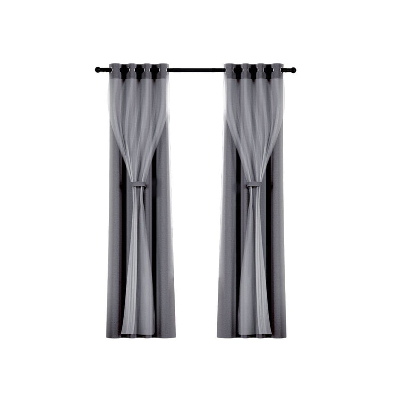 Artiss 2X 132x274cm Blockout Sheer Curtains Charcoal - NuSea