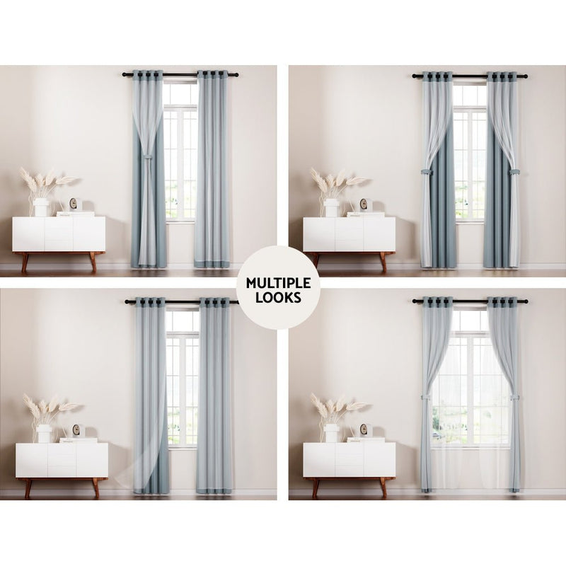 Artiss 2X 132x274cm Blockout Sheer Curtains Light Grey - NuSea