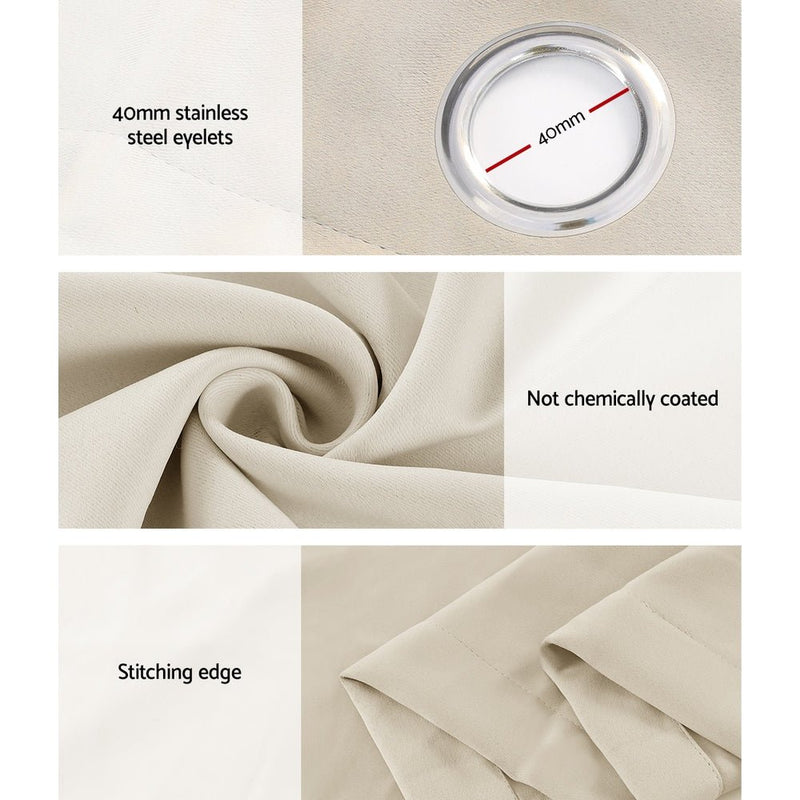 Artiss 2X 132x304cm Blockout Sheer Curtains Beige - NuSea