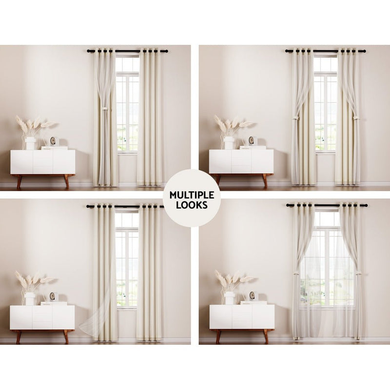 Artiss 2X 132x304cm Blockout Sheer Curtains Beige - NuSea