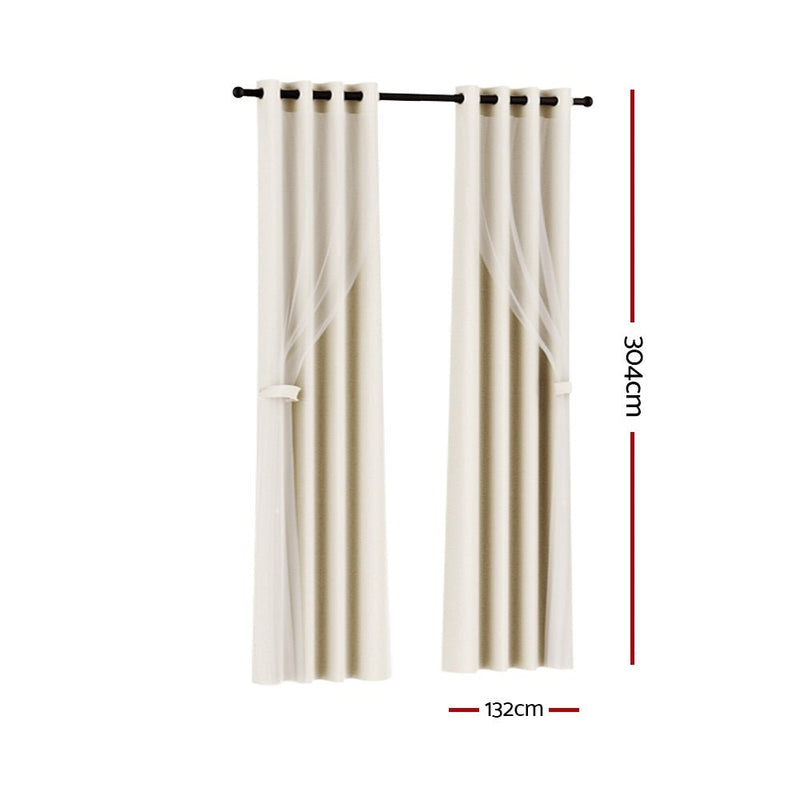 Artiss 2X 132x304cm Blockout Sheer Curtains Beige - NuSea