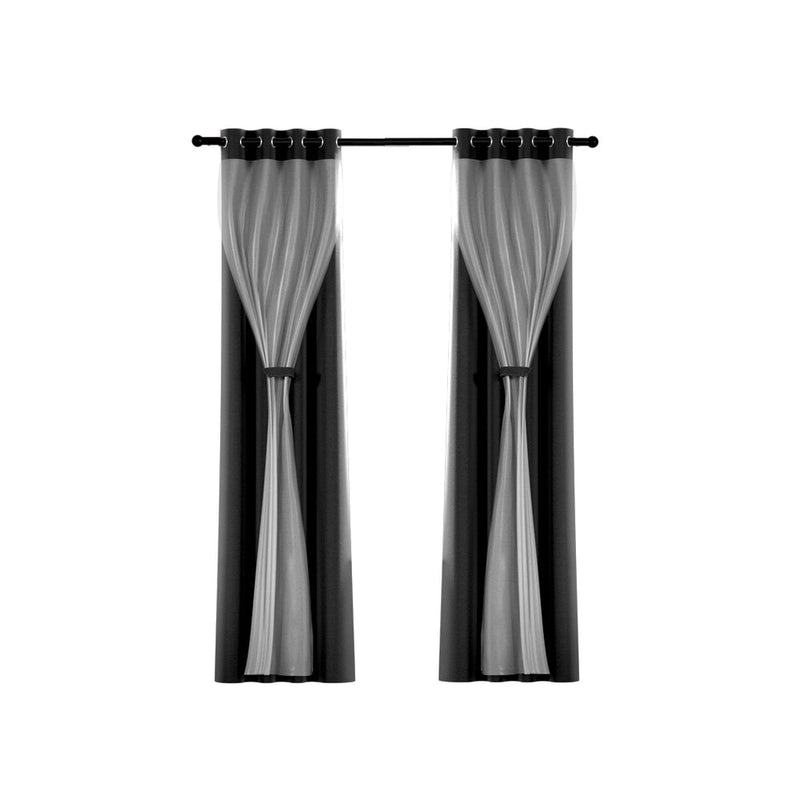 Artiss 2X 132x304cm Blockout Sheer Curtains Black - NuSea