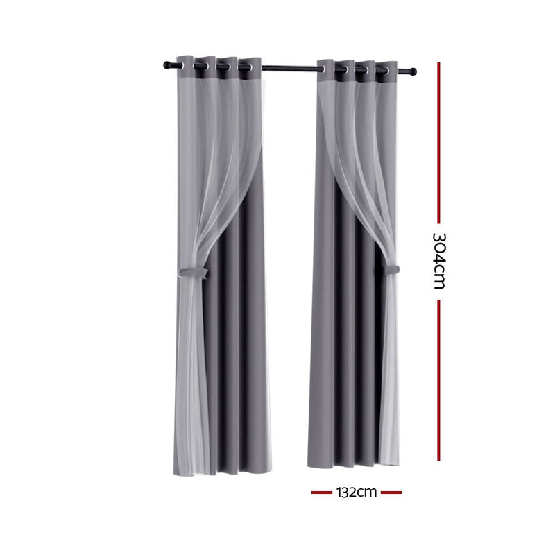 Artiss 2X 132x304cm Blockout Sheer Curtains Charcoal - NuSea