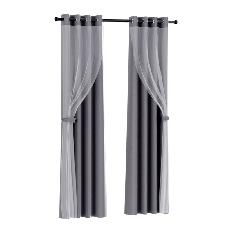 Artiss 2X 132x304cm Blockout Sheer Curtains Charcoal - NuSea
