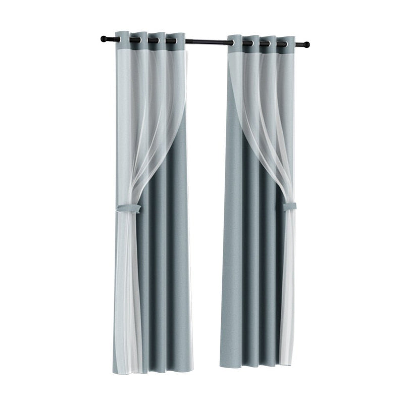 Artiss 2X 132x304cm Blockout Sheer Curtains Light Grey - NuSea