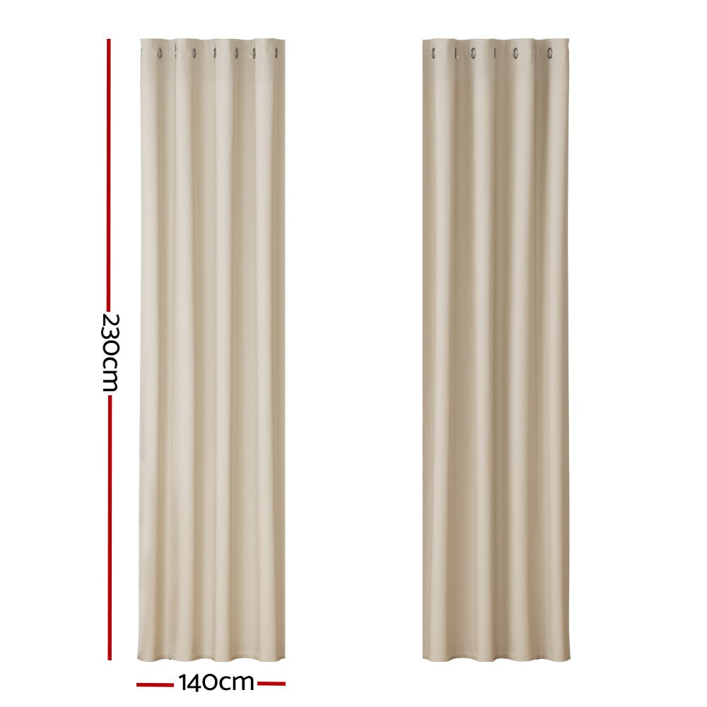 Artiss 2X Blockout Curtains Eyelet 140x230cm Beige - NuSea