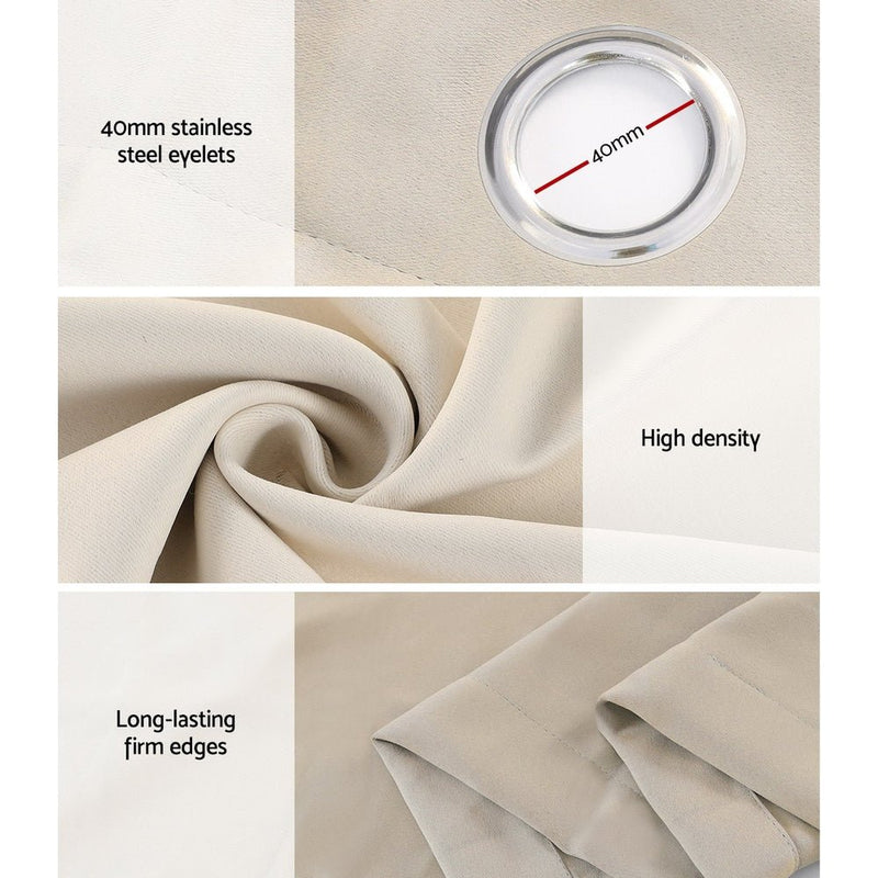 Artiss 2X Blockout Curtains Eyelet 140x230cm Beige - NuSea