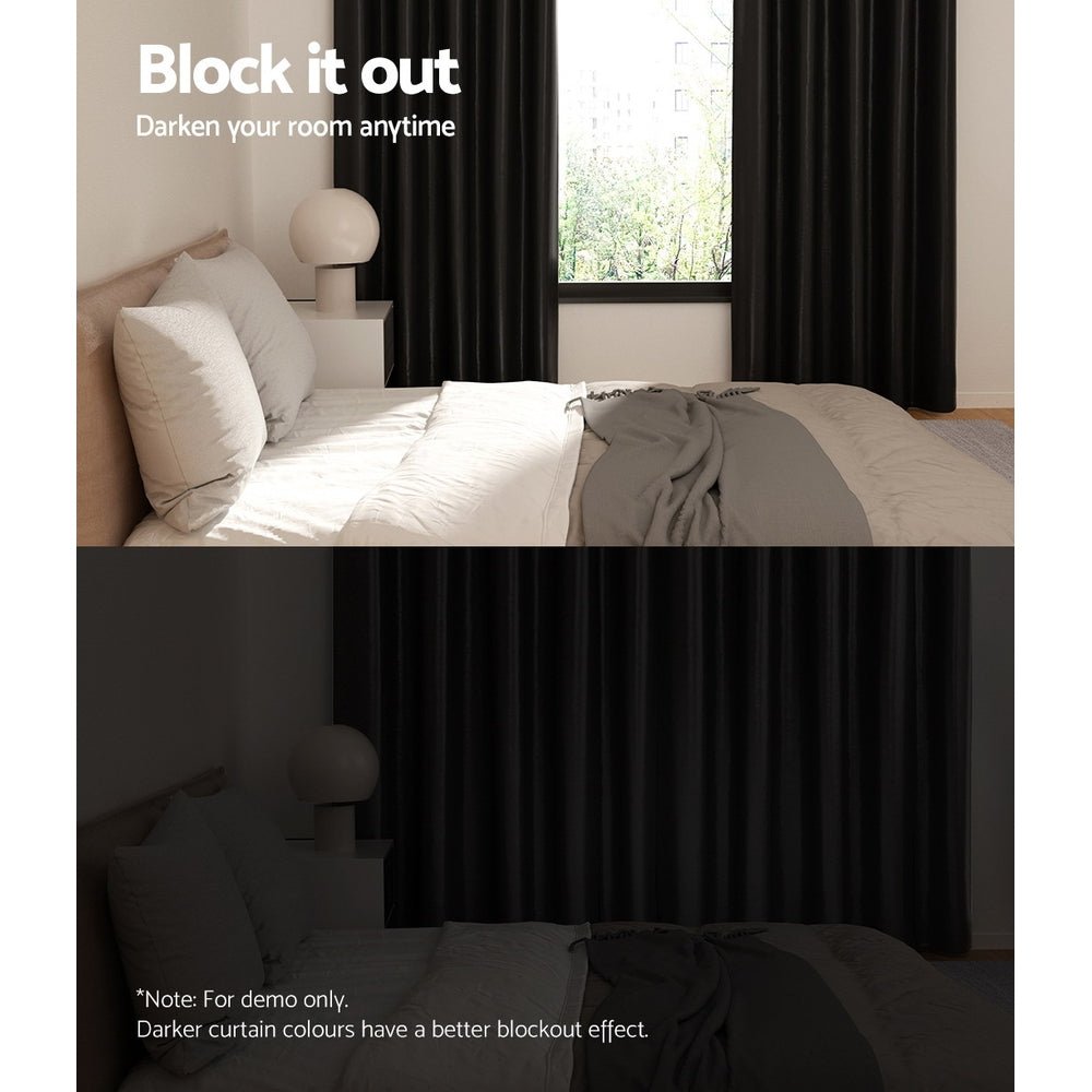Artiss 2X Blockout Curtains Eyelet 140x230cm Black Shine - NuSea