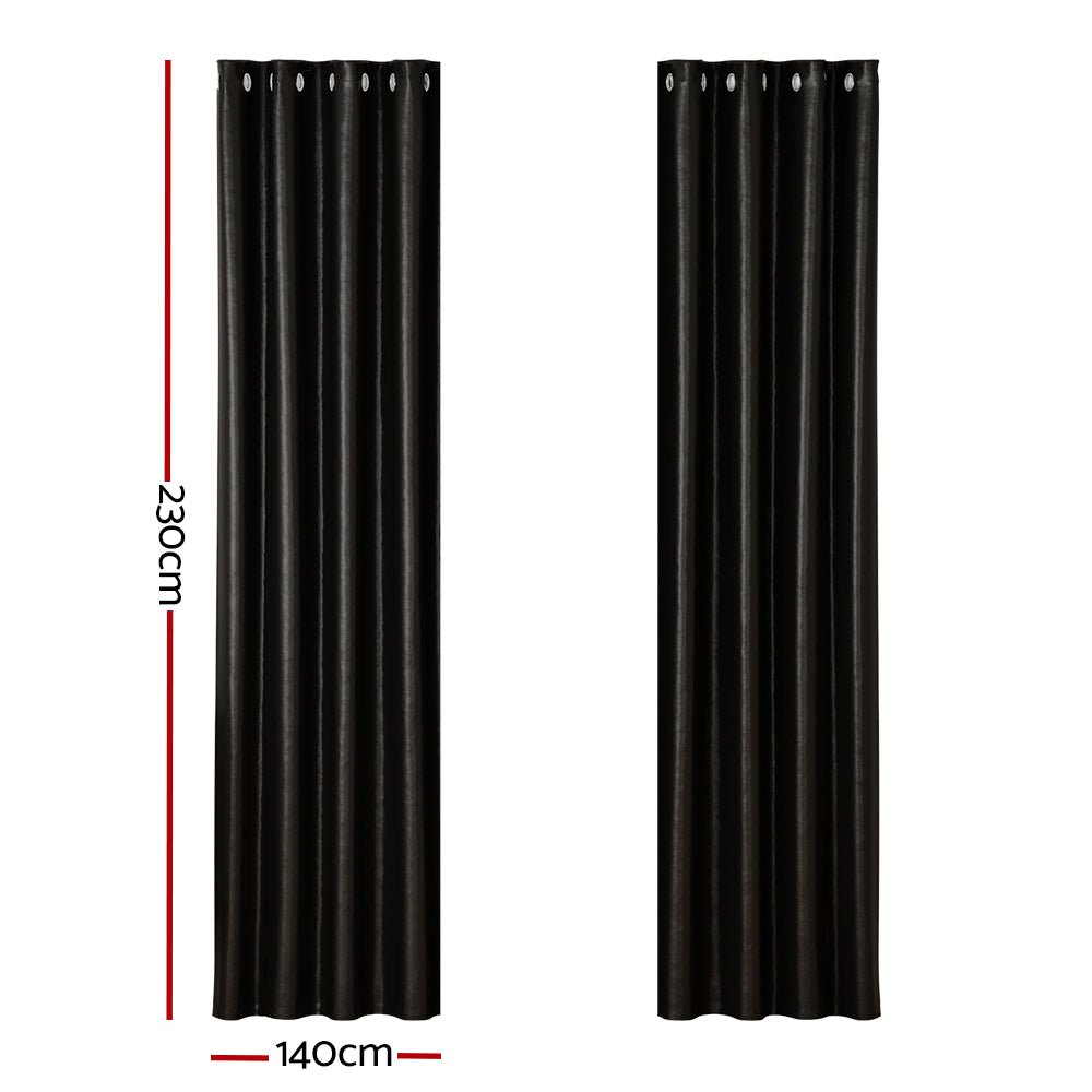 Artiss 2X Blockout Curtains Eyelet 140x230cm Black Shine - NuSea