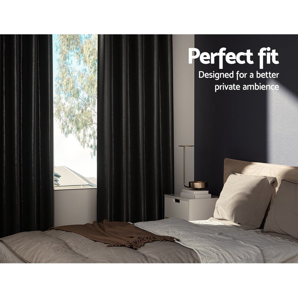 Artiss 2X Blockout Curtains Eyelet 140x230cm Black Shine - NuSea