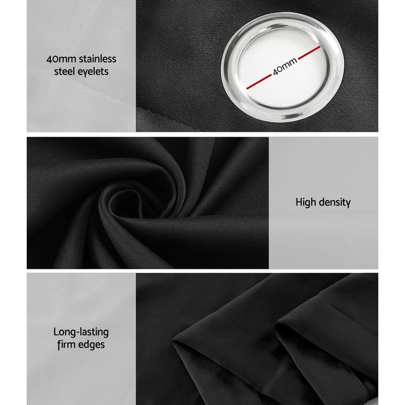 Artiss 2X Blockout Curtains Eyelet 180x213cm Black - NuSea