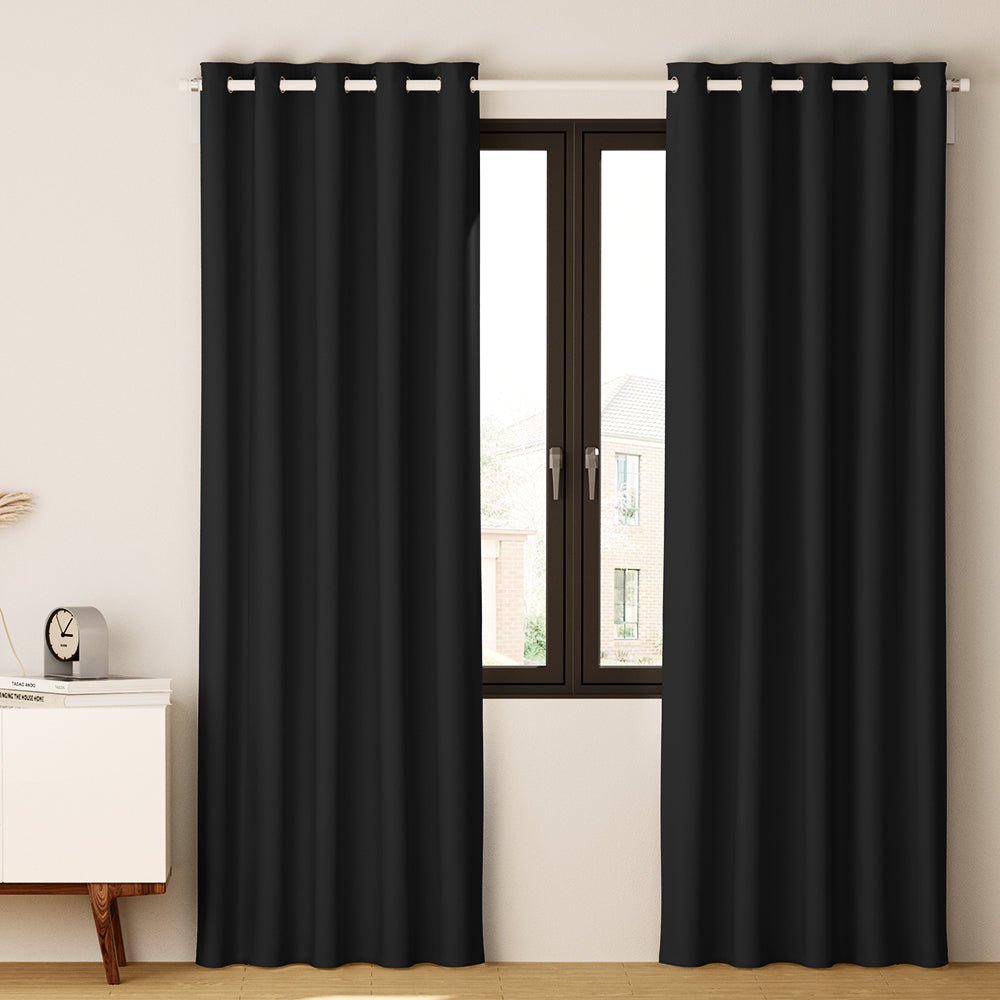 Artiss 2X Blockout Curtains Eyelet 180x213cm Black - NuSea