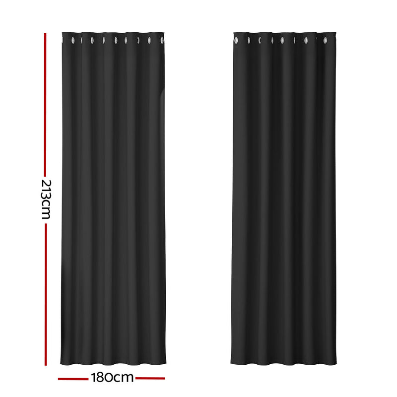 Artiss 2X Blockout Curtains Eyelet 180x213cm Black - NuSea