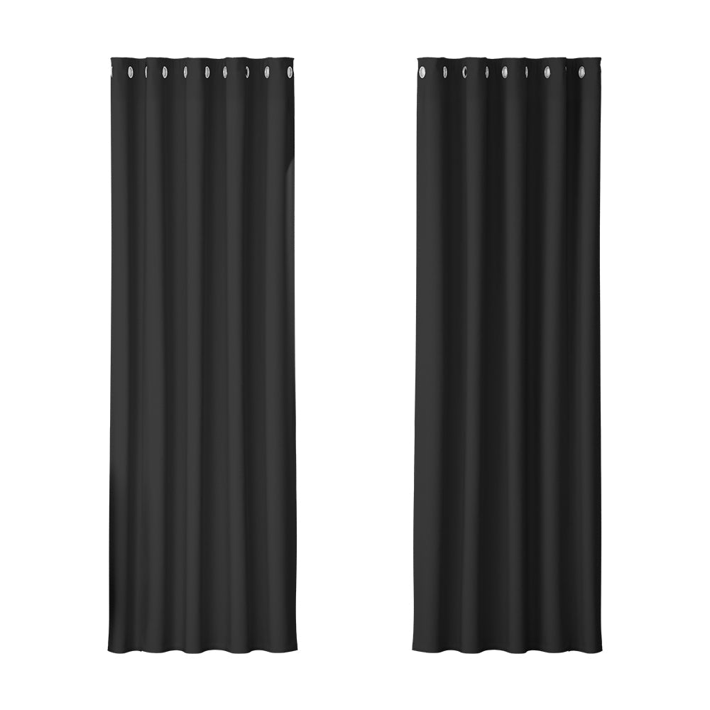Artiss 2X Blockout Curtains Eyelet 180x213cm Black - NuSea