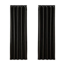 Artiss 2X Blockout Curtains Eyelet 180x213cm Black Shine - NuSea