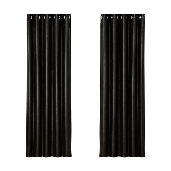 Artiss 2X Blockout Curtains Eyelet 180x213cm Black Shine - NuSea