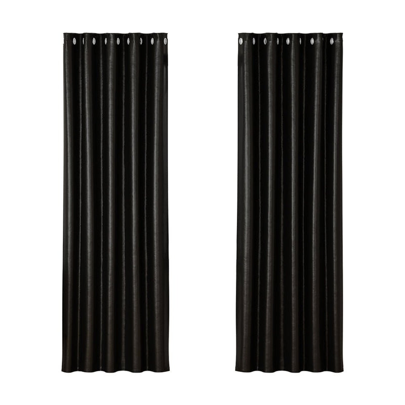 Artiss 2X Blockout Curtains Eyelet 180x213cm Black Shine - NuSea