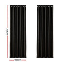 Artiss 2X Blockout Curtains Eyelet 180x213cm Black Shine - NuSea