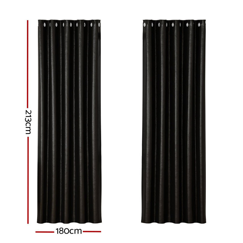 Artiss 2X Blockout Curtains Eyelet 180x213cm Black Shine - NuSea