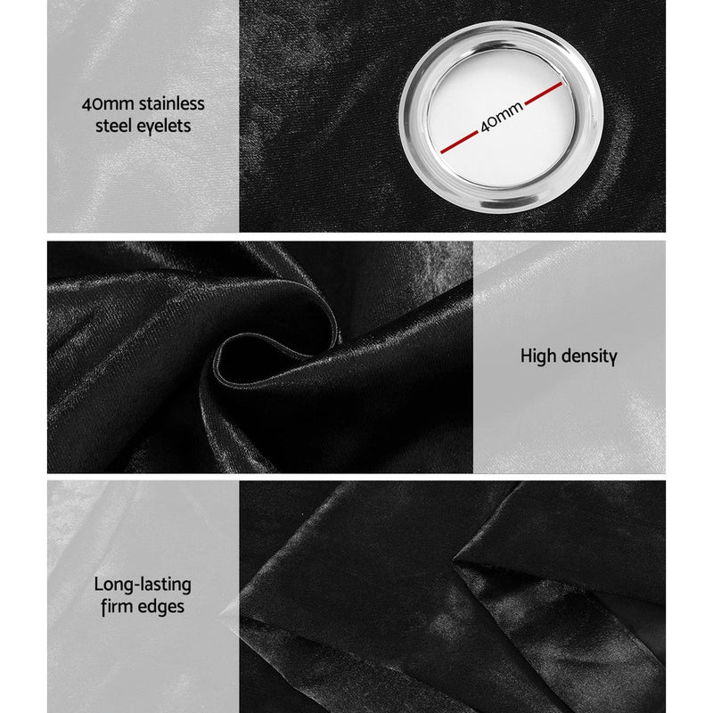 Artiss 2X Blockout Curtains Eyelet 180x213cm Black Shine - NuSea