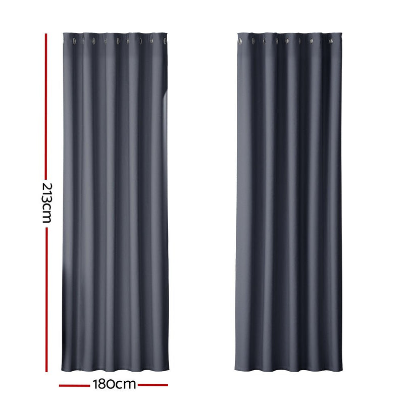 Artiss 2X Blockout Curtains Eyelet 180x213cm Charcoal - NuSea