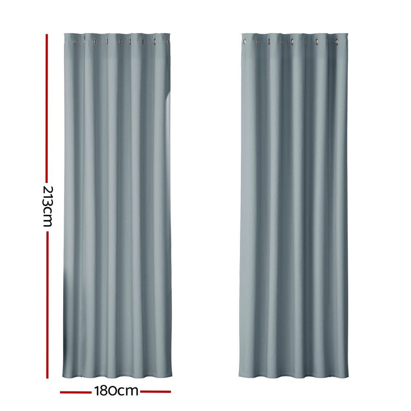 Artiss 2X Blockout Curtains Eyelet 180x213cm Grey - NuSea