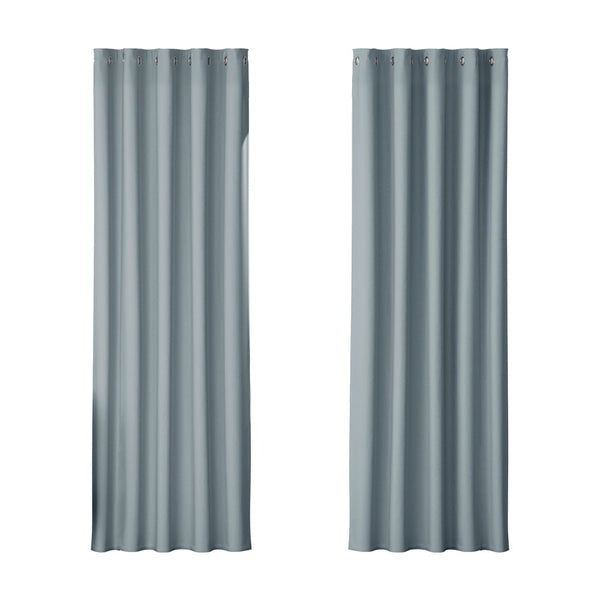 Artiss 2X Blockout Curtains Eyelet 180x213cm Grey - NuSea