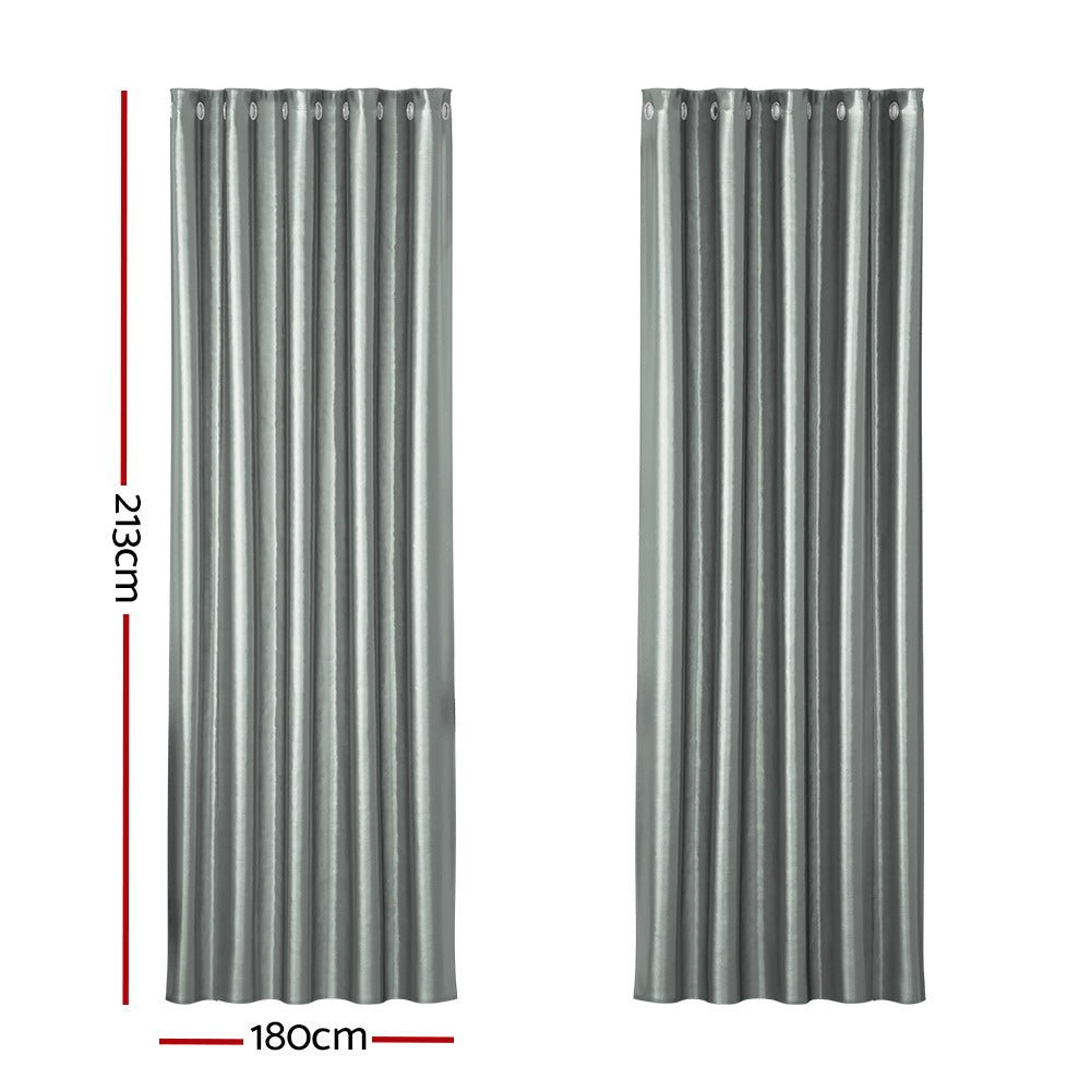 Artiss 2X Blockout Curtains Eyelet 180x213cm Grey Shine - NuSea