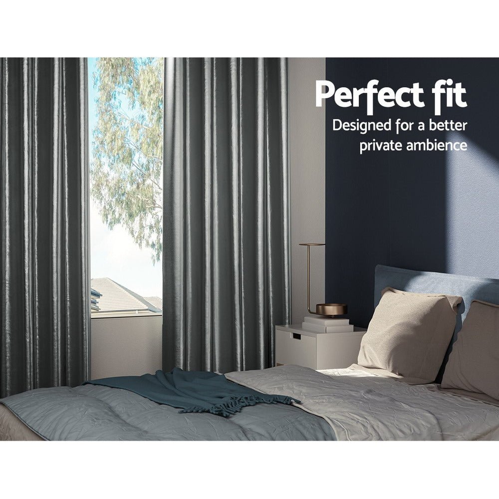 Artiss 2X Blockout Curtains Eyelet 180x213cm Grey Shine - NuSea