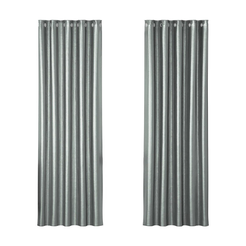 Artiss 2X Blockout Curtains Eyelet 180x213cm Grey Shine - NuSea