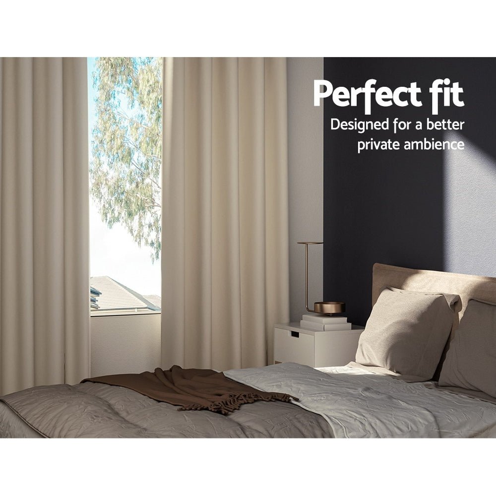 Artiss 2X Blockout Curtains Eyelet 240x230cm Beige - NuSea
