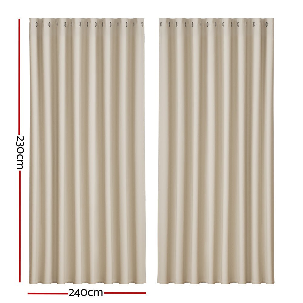 Artiss 2X Blockout Curtains Eyelet 240x230cm Beige - NuSea
