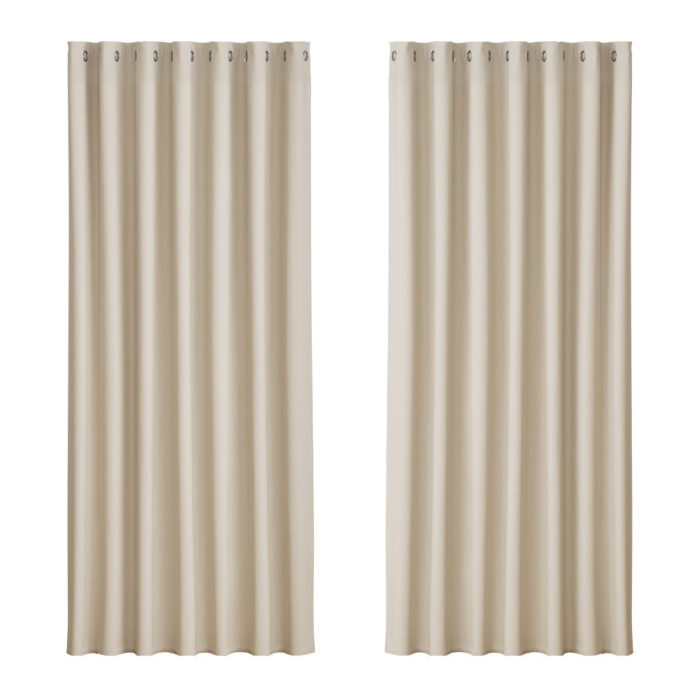 Artiss 2X Blockout Curtains Eyelet 240x230cm Beige - NuSea