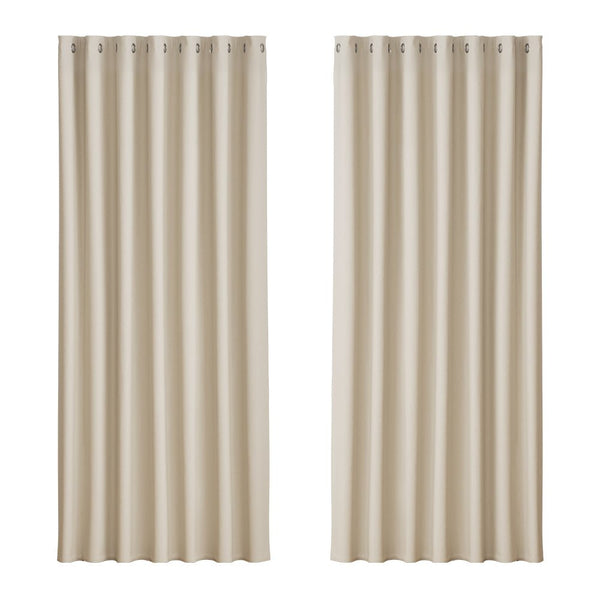 Artiss 2X Blockout Curtains Eyelet 240x230cm Beige - NuSea