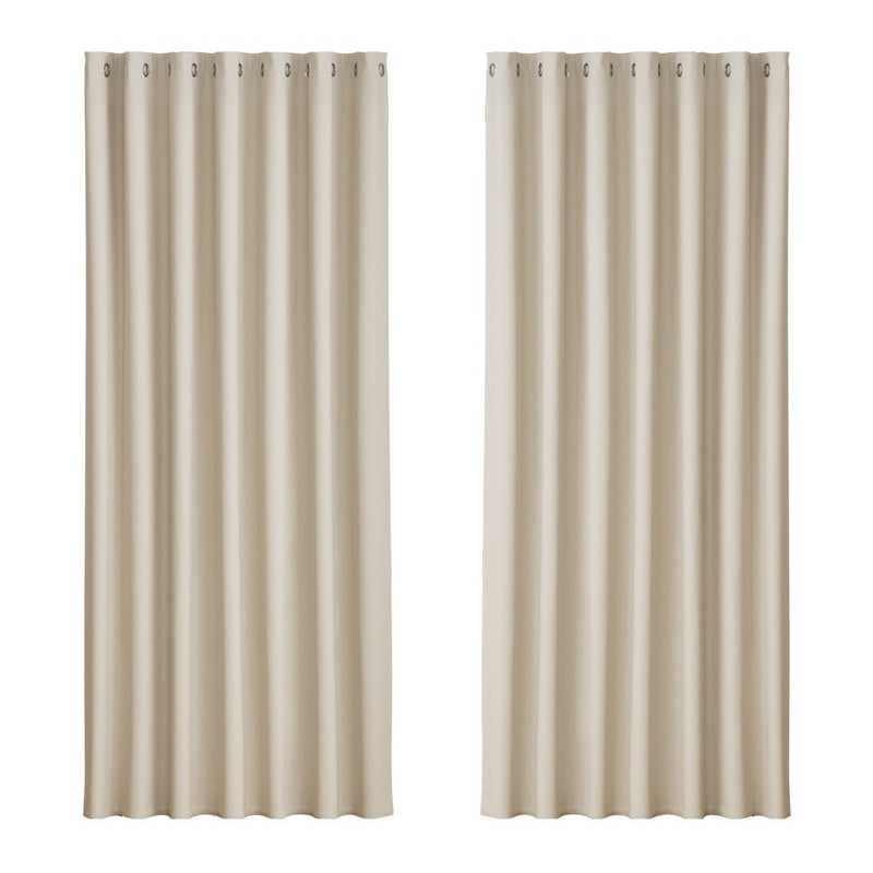Artiss 2X Blockout Curtains Eyelet 240x230cm Beige - NuSea
