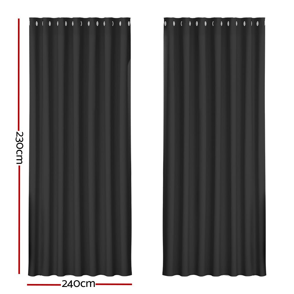 Artiss 2X Blockout Curtains Eyelet 240x230cm Black - NuSea