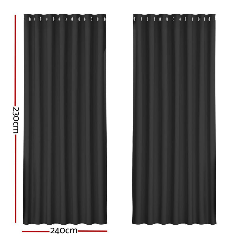 Artiss 2X Blockout Curtains Eyelet 240x230cm Black - NuSea