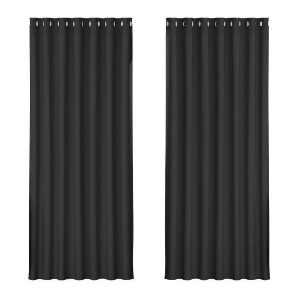 Artiss 2X Blockout Curtains Eyelet 240x230cm Black - NuSea