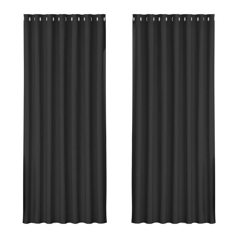 Artiss 2X Blockout Curtains Eyelet 240x230cm Black - NuSea