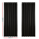 Artiss 2X Blockout Curtains Eyelet 240x230cm Black Shine - NuSea