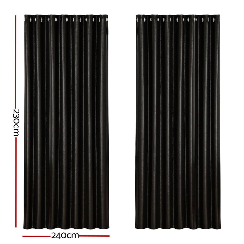Artiss 2X Blockout Curtains Eyelet 240x230cm Black Shine - NuSea