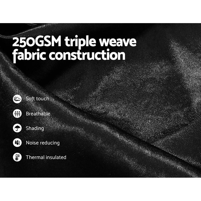 Artiss 2X Blockout Curtains Eyelet 240x230cm Black Shine - NuSea