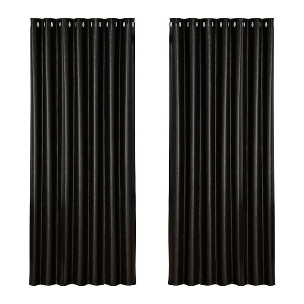 Artiss 2X Blockout Curtains Eyelet 240x230cm Black Shine - NuSea