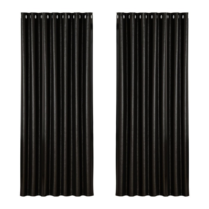 Artiss 2X Blockout Curtains Eyelet 240x230cm Black Shine - NuSea